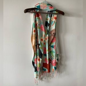 Puppy dog pattern floral scarf, shawl, wrap